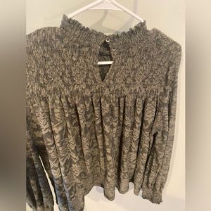 Sheer lace mock neck boutique top